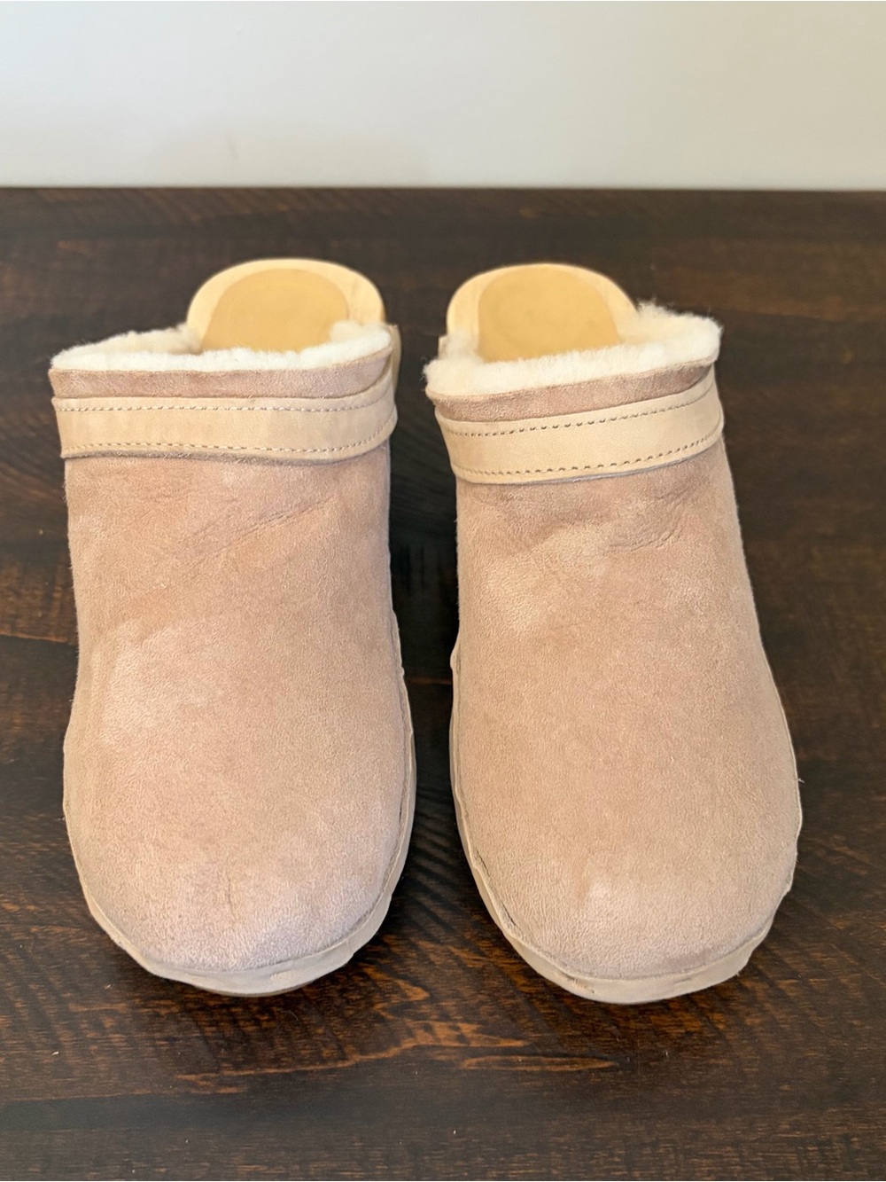 No. 6 Dakota Shearling Clogs Mid Heel Fawn Suede - Picture 6 of 13